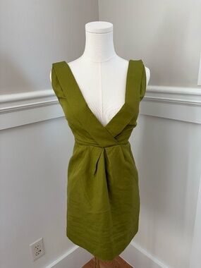 Chic Olive Green Cotton Mini Dress Deep V J.Crew Petite 0P
